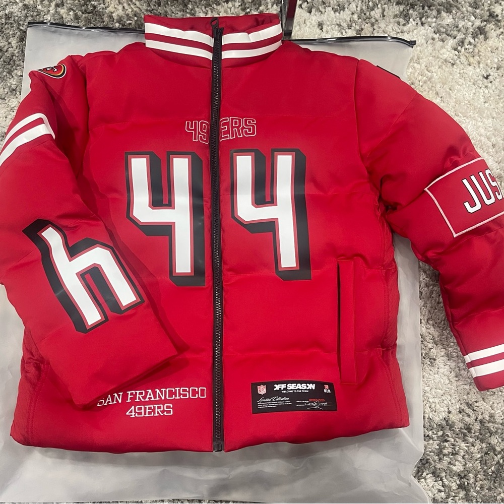 Unisex Kyle Juszczyk Scarlet San Francisco 49ers Off Season x NFL Puffer Jacket